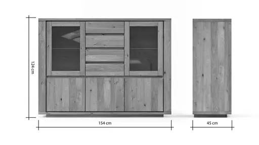 Highboard Bakersfield - sichtbare Rückwand geschroppt, Asteiche massiv, geölt