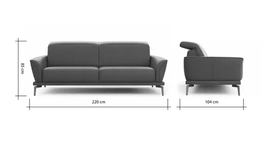 Sofa Amadena - 2,5-Sitzer inkl. Kopfteil verstellbar, Leder, Olive