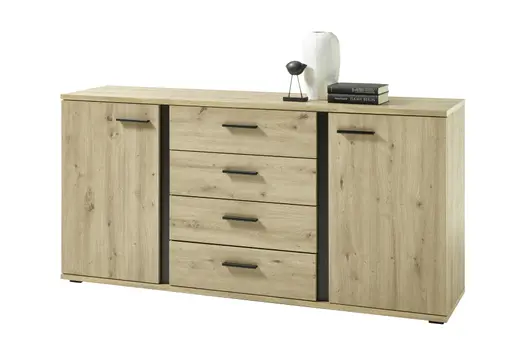 Sideboard- Eiche Dekor, Schwarz