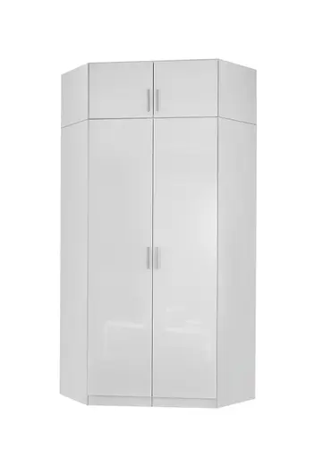 Eckschrankaufsatz- B ca. 117 cm, Weiß, Weiß Hochglanz