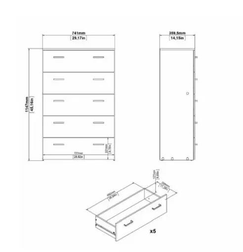 Kommode - B ca. 74 cm, Weiß
