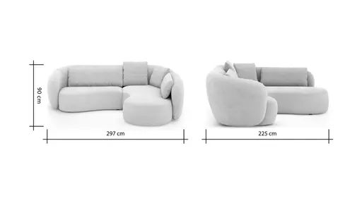 Ecksofa Karasu - 3-Sitzer mit Ottomane rechts, Stoff, Natur