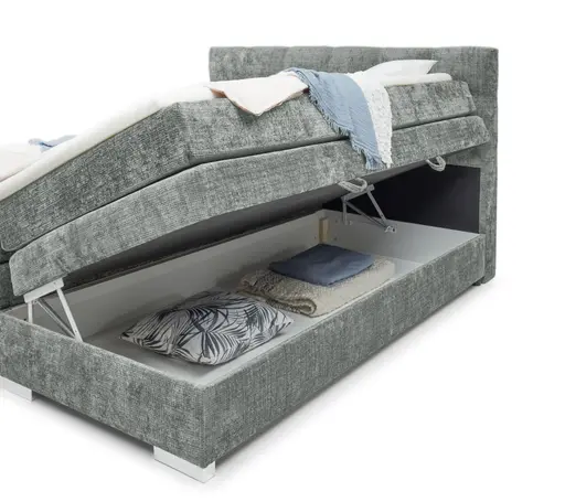Boxspringbett SANDRIN I- Liegefläche ca. 200x200 cm, Stoff, Grau,  inkl. Stauraum