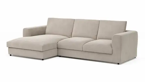 Ecksofa Stormy - Longchair links mit 2,5-Sitzer, Stoff, Creme