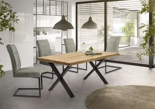 Esstisch- LB ca. 180x100 cm, Eiche, Massiv, Geölt, Metall, Schwarz