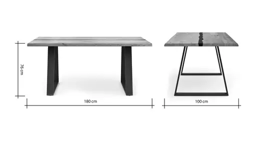 Esstisch Kima - LB ca. 180x100 cm, Wildeiche massiv mit Epoxid-Harz