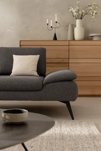 Ecksofa Collina - Longchair links, 2,5-Sitzer inkl. Sitztiefen- u. Armlehehnenverstellung, Stoff, Dunkelgrau