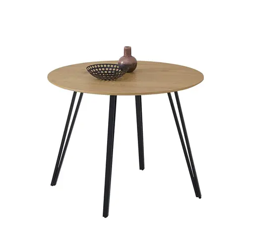 Esstisch - Ø/H ca. 100x75 cm, Eiche Optik, Schweizer Kante, Schwarz