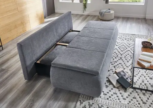 Schlafsofa- 2 Sitzer, Inkl. Bettkasten, Stoff, Grau