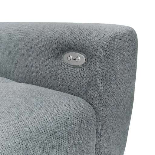 Ecksofa - Longchair links mit 2-Sitzer, Kopfteil verstellbar, Sitztiefe verstellbar motorisch, Stoff, Eisblau