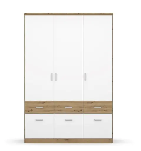 Drehtürenschrank ROYAN- B ca. 136 cm, Eiche Dekor, Weiß