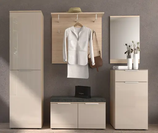 Garderobe - inkl. Sitzkissen, Riva Eiche Nachbildung, Kaschmir
