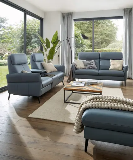 Sofa Fresno - 2,5-Sitzer, Rücken echt, Leder, Hellblau