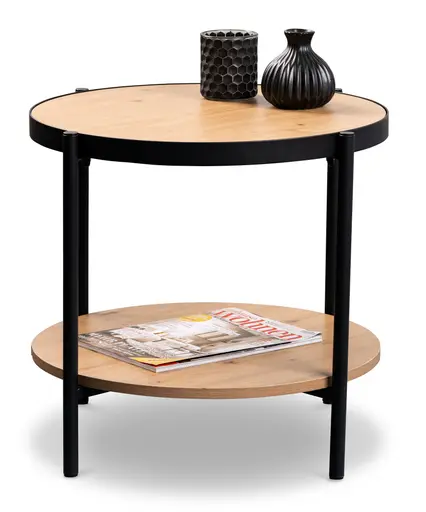 Beistelltisch - Ø/H ca. 52x45 cm, Artisan Eiche Nachbildung, Schwarz