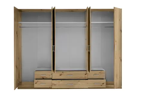 Drehtürenschrank- B ca. 271 cm, Eiche Dekor, Spiegel