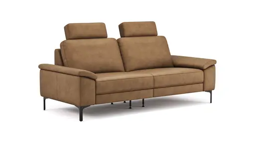  Sofa Anna - 3-Sitzer inkl. Relaxfunktion (motorisch), Kopfstützen, Leder, Cognac