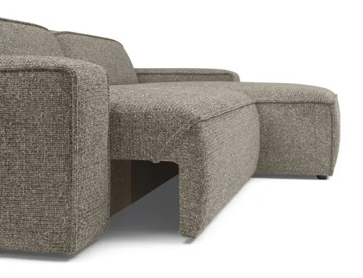 Ecksofa - 2-Sitzer mit Longchair rechts, Sitzvorzug motorisch, Stoff, Taupe