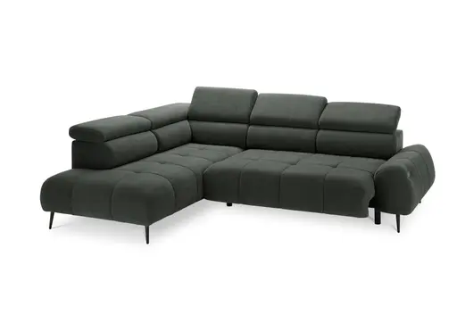 Ecksofa - Ecke links mit 2-Sitzer, Sitzvorzug motorisch, Kopfteil verstellbar, Stoff, Moos