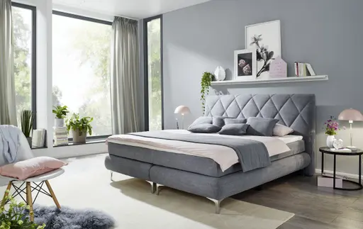 Boxspringbett - Liegefläche ca. 180x200 cm, Stoff, Grau