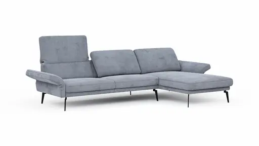 Ecksofa Estrela - 2,5-Sitzer mit Longchair rechts inkl. Rücken-/Armlehne verstellbar, Stoff, Grau