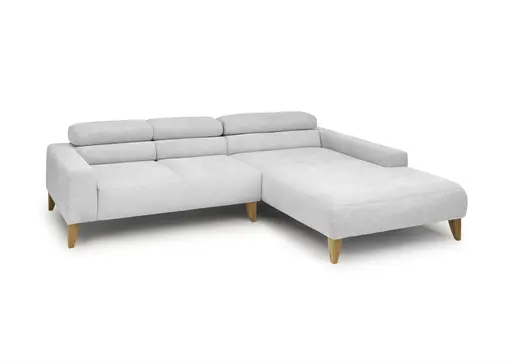 Ecksofa CHENOA - 2-Sitzer mit Longchair rechts, Kopfteil verstellbar, Stoff, Silbergrau