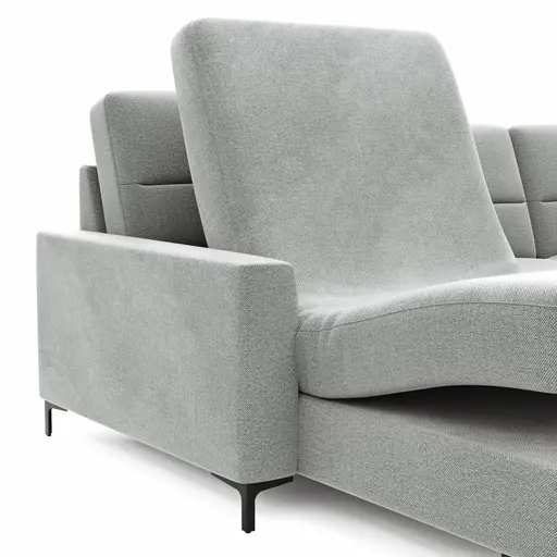 Ecksofa Merlos H - Longchair links und 2,5-Sitzer rechts inkl. Relaxfunktion (motorisch), Stoff, Grau