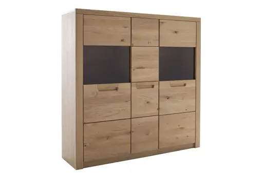 Highboard - B ca. 132 cm, Eiche Nachbildung, Eiche massiv geölt