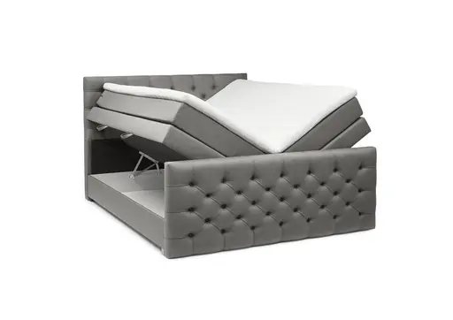 Boxspringbett SANDRIN- Liegefläche ca. 180x200 cm, Stoff, Taupe, inkl. Stauraum und Fußteil