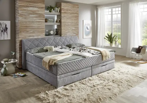 Boxspringbett- Liegefläche ca. 240x200 cm, Stoff, Silber