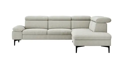 Ecksofa Felipa - 2,5-Sitzer mit Ecke rechts inkl. Kopfteil verstellbar, Stoff, Natur