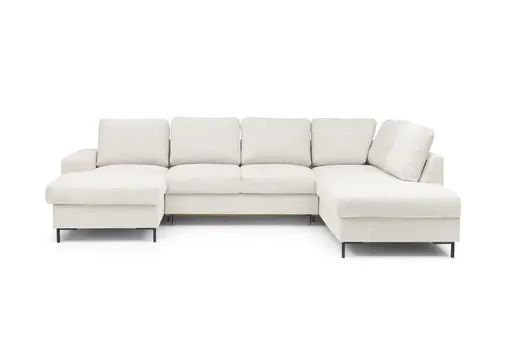 Wohnlandschaft - Longchair links mit 2-Sitzer und Ecke rechts, Stoff, Creme