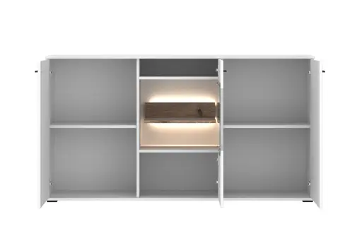 Sideboard - mit Beleuchtung, B ca. 160 cm, Alpinweiß, Viking Eiche Nachbildung