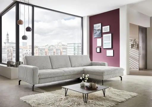 Ecksofa - 3-Sitzer mit Longchair rechts, Stoff, Grau