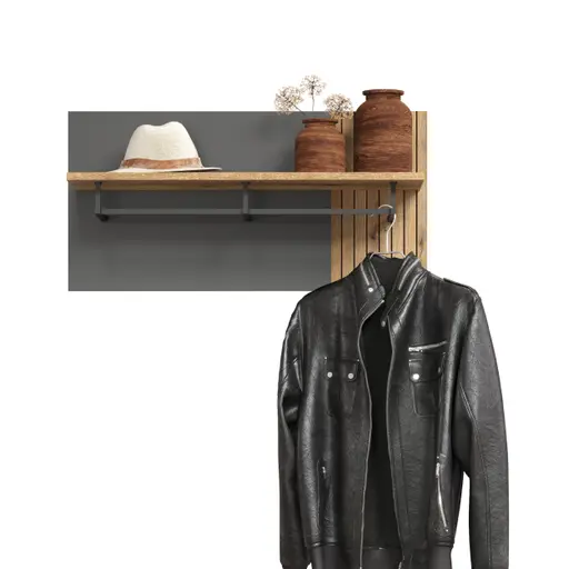 Garderobenpaneel - B ca. 80 cm, Anthrazit, Eiche Coast Evoke Nachbildung