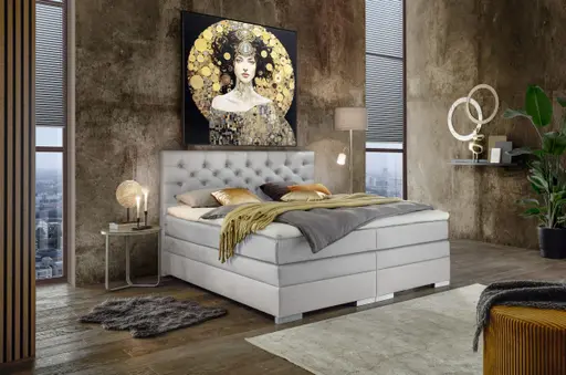 Boxspringbett SANDRIN E- Liegefläche ca. 180x200 cm, Stoff, Hellgrau