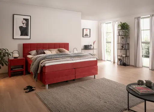  Boxspringbett - Liegefläche ca. 180x200 cm, Stoff, Rot