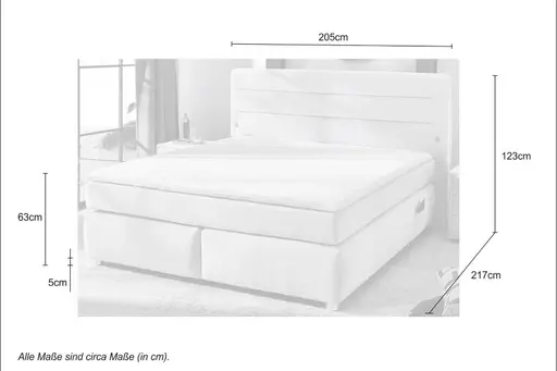 Boxspringbett- Liegefläche ca. 180x200 cm, Stoff, Hellgrau