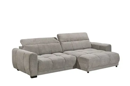 Ecksofa -2-Sitzer mit Longchair rechts, Kopfteil verstellbar, Sitztiefe verstellbar motorisch, Stoff, Taupe