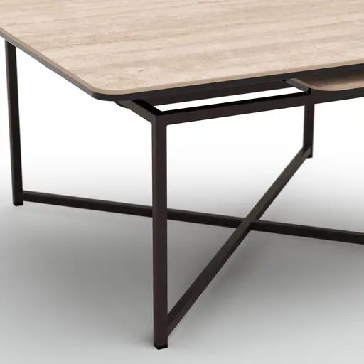 Couchtisch Cena - LB ca. 132x108 cm, Platten drehbar, Keramik, Travertin 