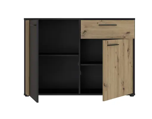 Kommode FLORISS- Schwarz, Eiche Dekor