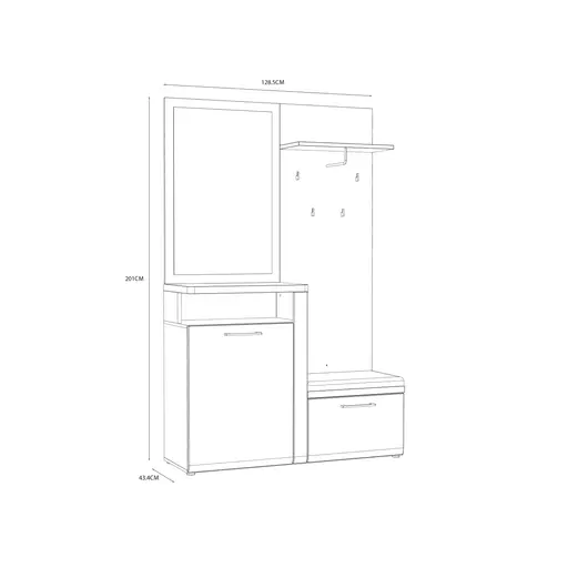 Garderobe - Weiß, Eiche Dekor