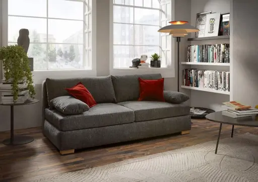 Sofa JELKO - 2-Sitzer inkl. Schlaffunktion mit Bettkasten, Stoff, Dunkelgrau