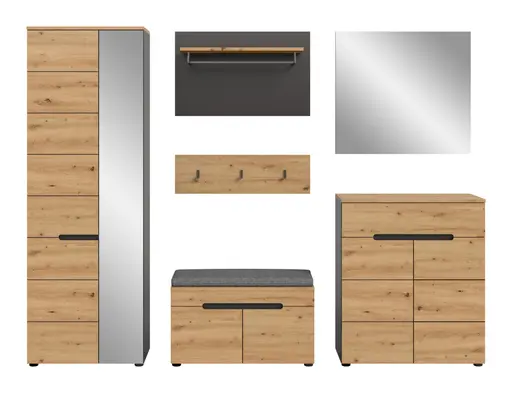 Schuhschrank - B ca. 80 cm, Basalt grau, Artisan Eiche Nachbildung