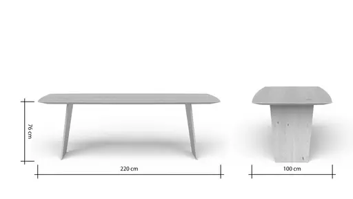 Esstisch 3100 - LB ca. 220x100 cm, Asteiche Bianco massiv, Holzwange