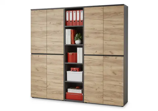Aktenschrank GRIFFIN - B ca. 80 cm, Graphit, Eiche Nachbildung