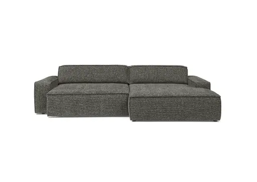 Ecksofa - 2-Sitzer mit Longchair rechts, Sitzvorzug motorisch, Stoff, Steingrau