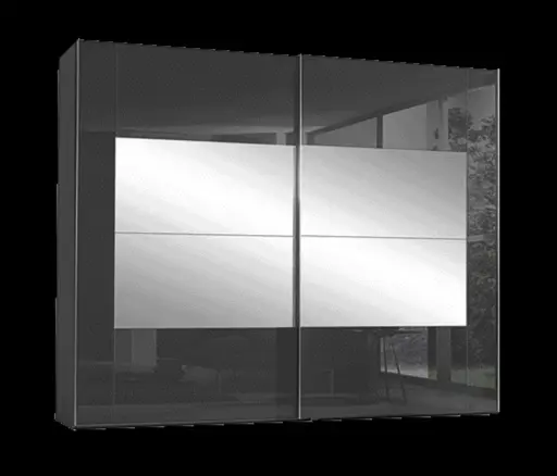 Schwebetürenschrank - B. ca. 271 cm,  Farbglas Basalt