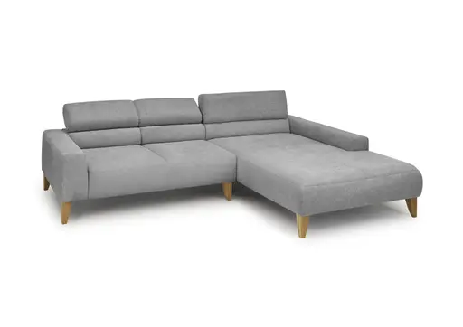Ecksofa CHENOA - 2-Sitzer mit Longchair rechts, Kopfteil verstellbar, Stoff, Steingrau