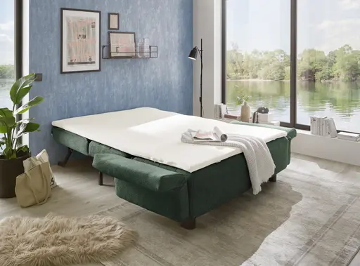 Faltsofa Easy - 2-Sitzer, ca. 140 cm inkl. Schlaffunktion/Topper/Armteil verstellbar, Stoff, Dunkelgrün