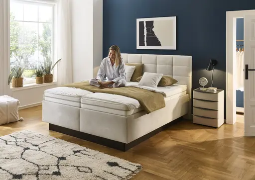 Polsterbett - Liegefläche ca. 180x200 cm, Stoff, Creme